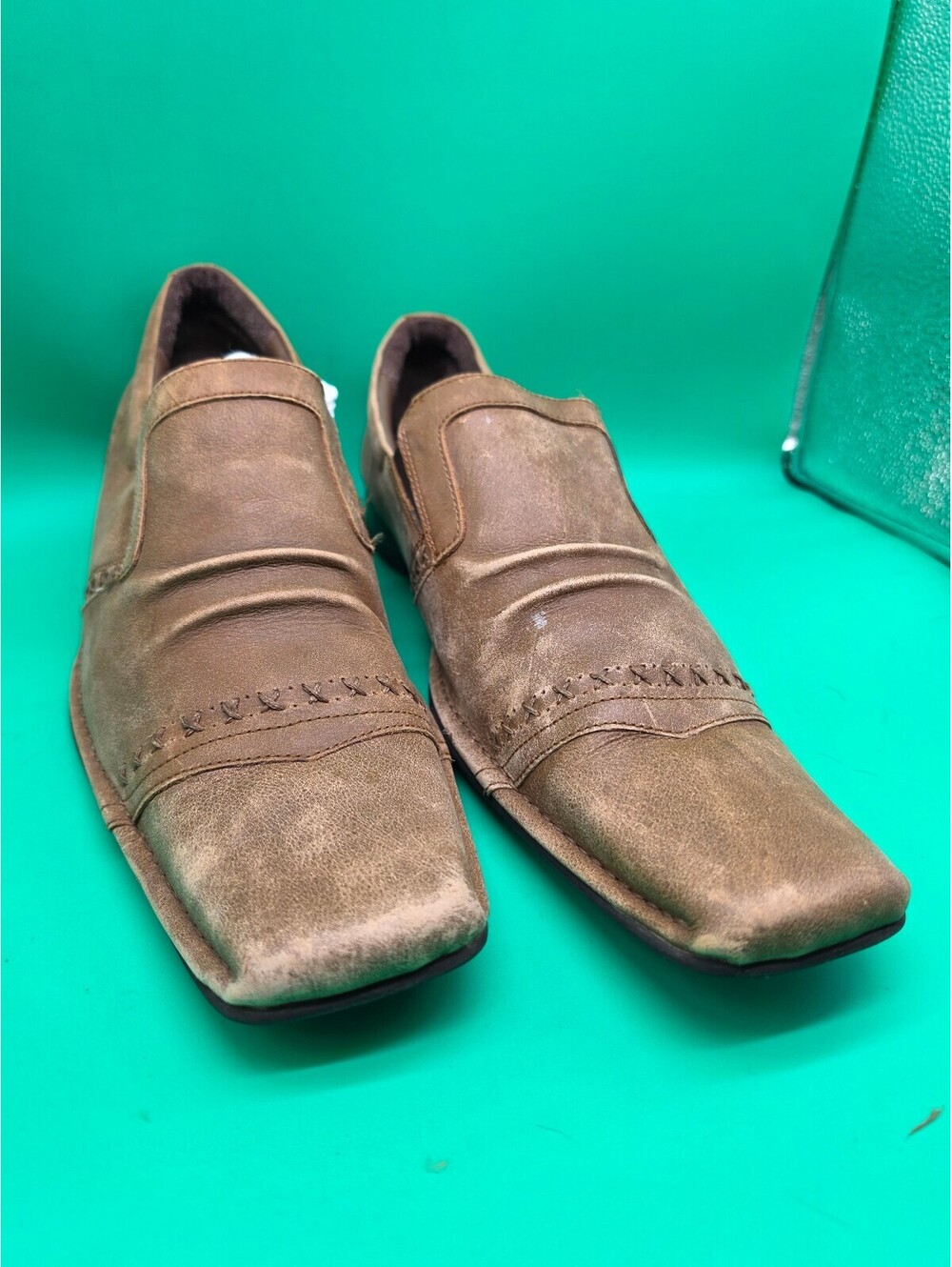 Stacy Adams Brown Leather Slip On Square Toe Loafers Men's 13M Y2K